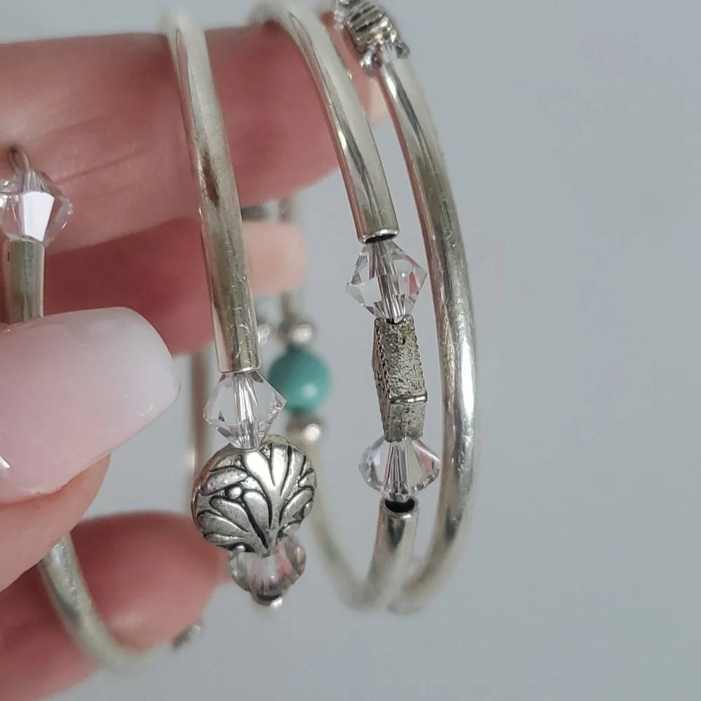 Turquoise Green Boho Beaded Statement 3 coil memory wire cuff bracelet - Picture 5 of 7